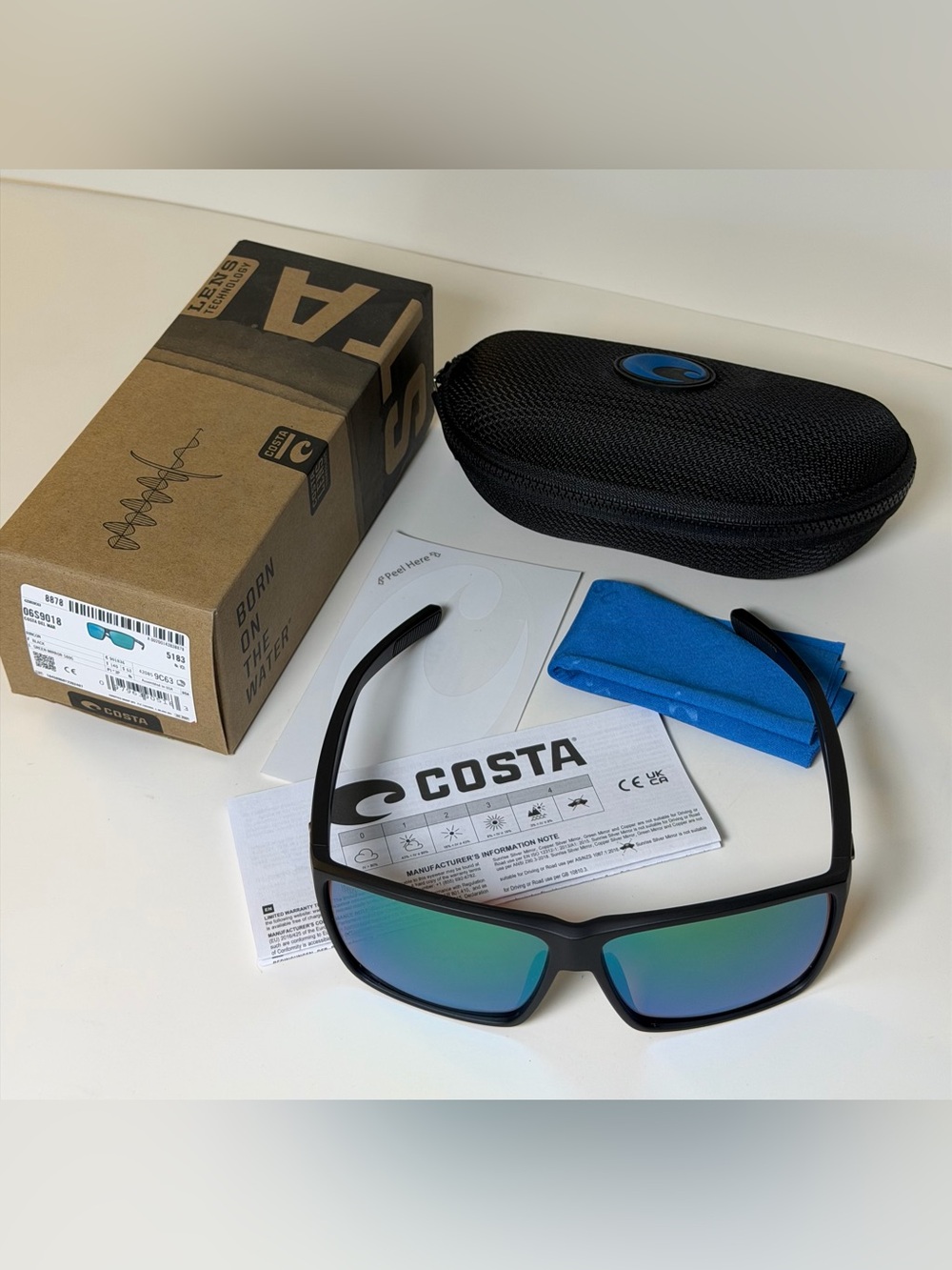 NIB Costa Del Mar Rincon Polarized Sunglasses Black Green Mirror 06S9018 NEW Men - Picture 5 of 7